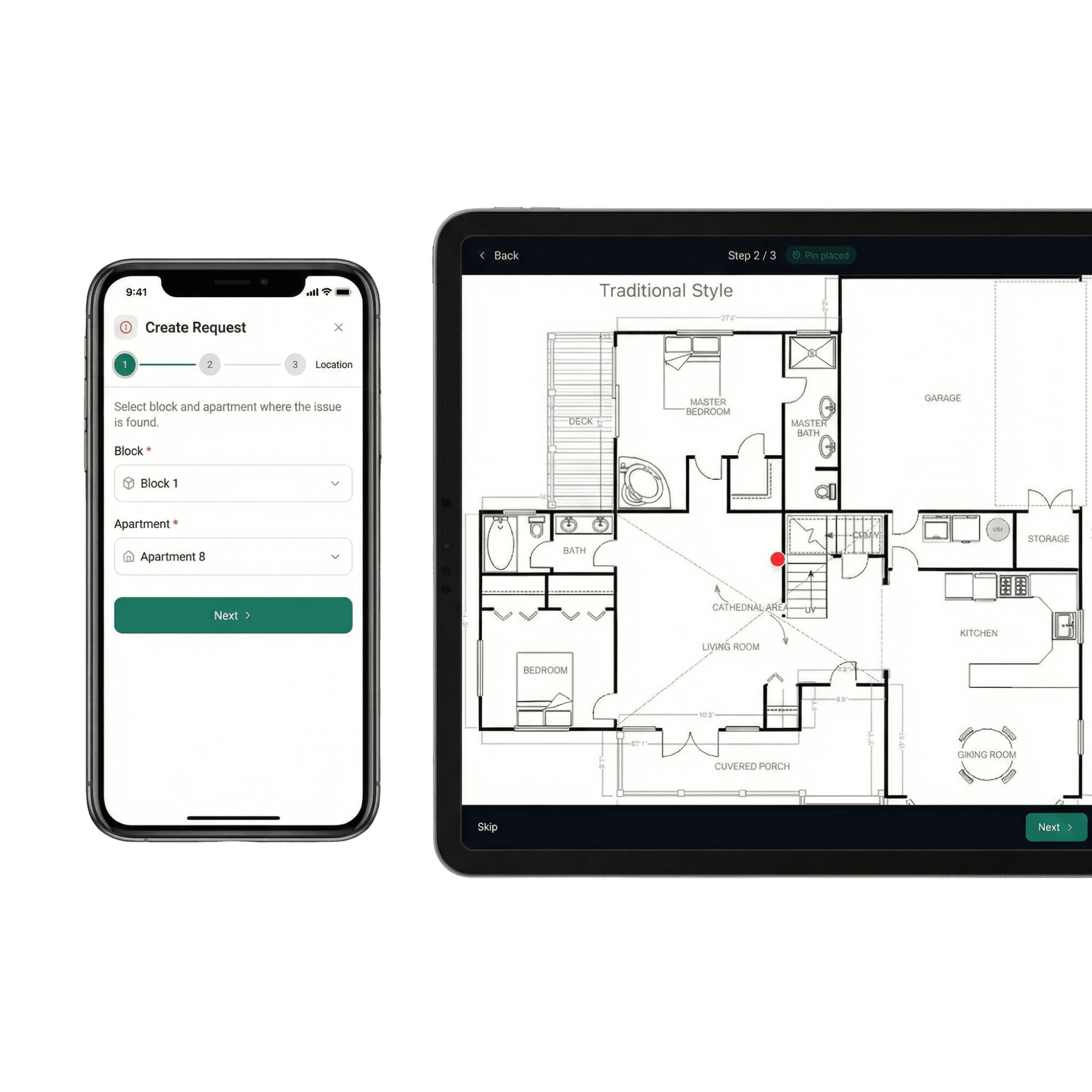 Kvalitetskontrol – opret reklamation med placering på plantegning fra mobil og tablet